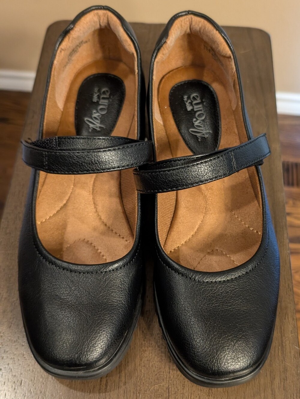 Eurosoft Black Mary Jane Cushion Flats